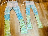 KusTim Fuzzy Rope Stacked Womens Jeans